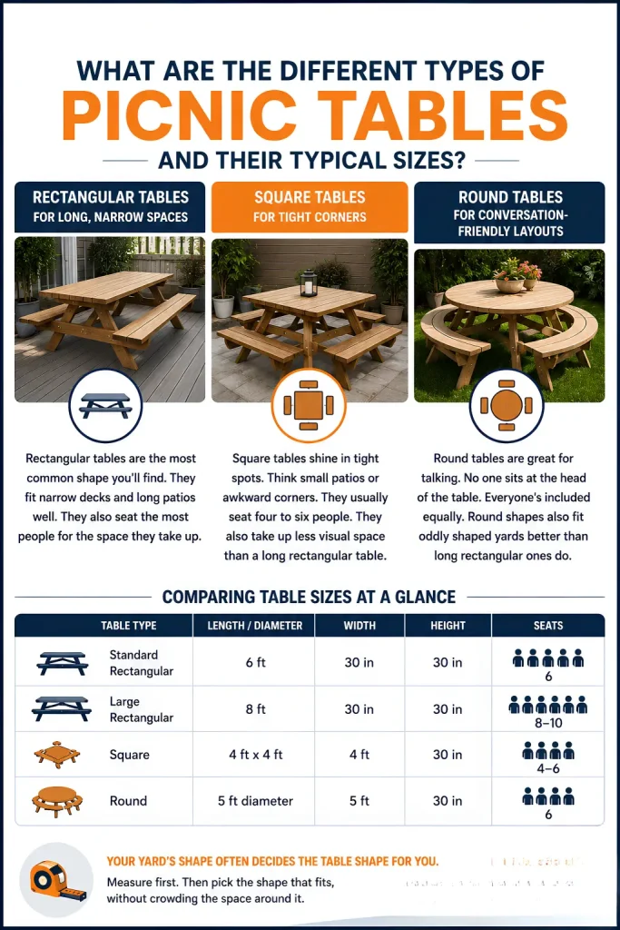 What Are the Different Types of Picnic Tables and Their Typical Sizes